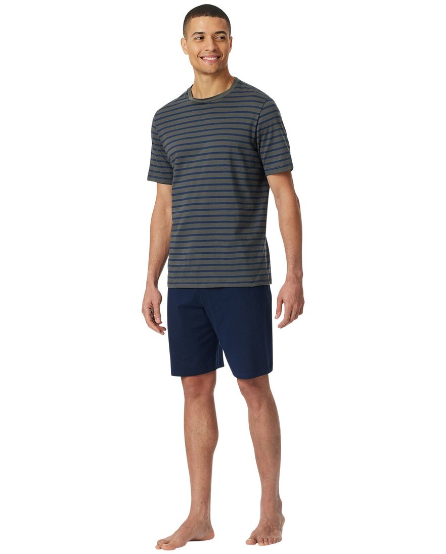 Schiesser Shortama donkerblauw gestreept 100% katoen