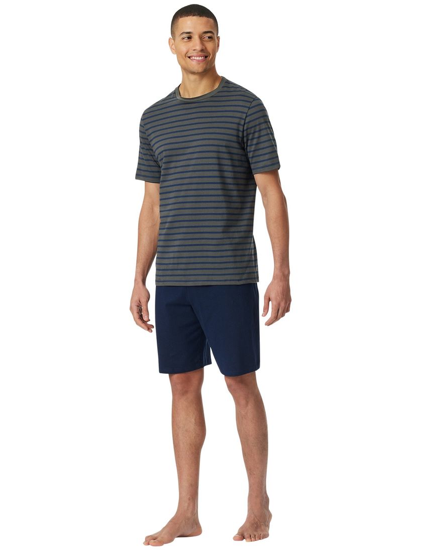 Schiesser Shortama donkerblauw gestreept print