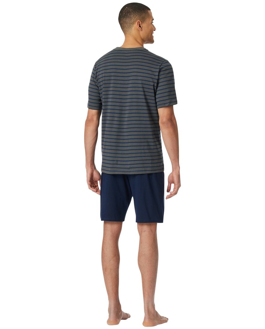 Schiesser Shortama donkerblauw gestreept 100% katoen