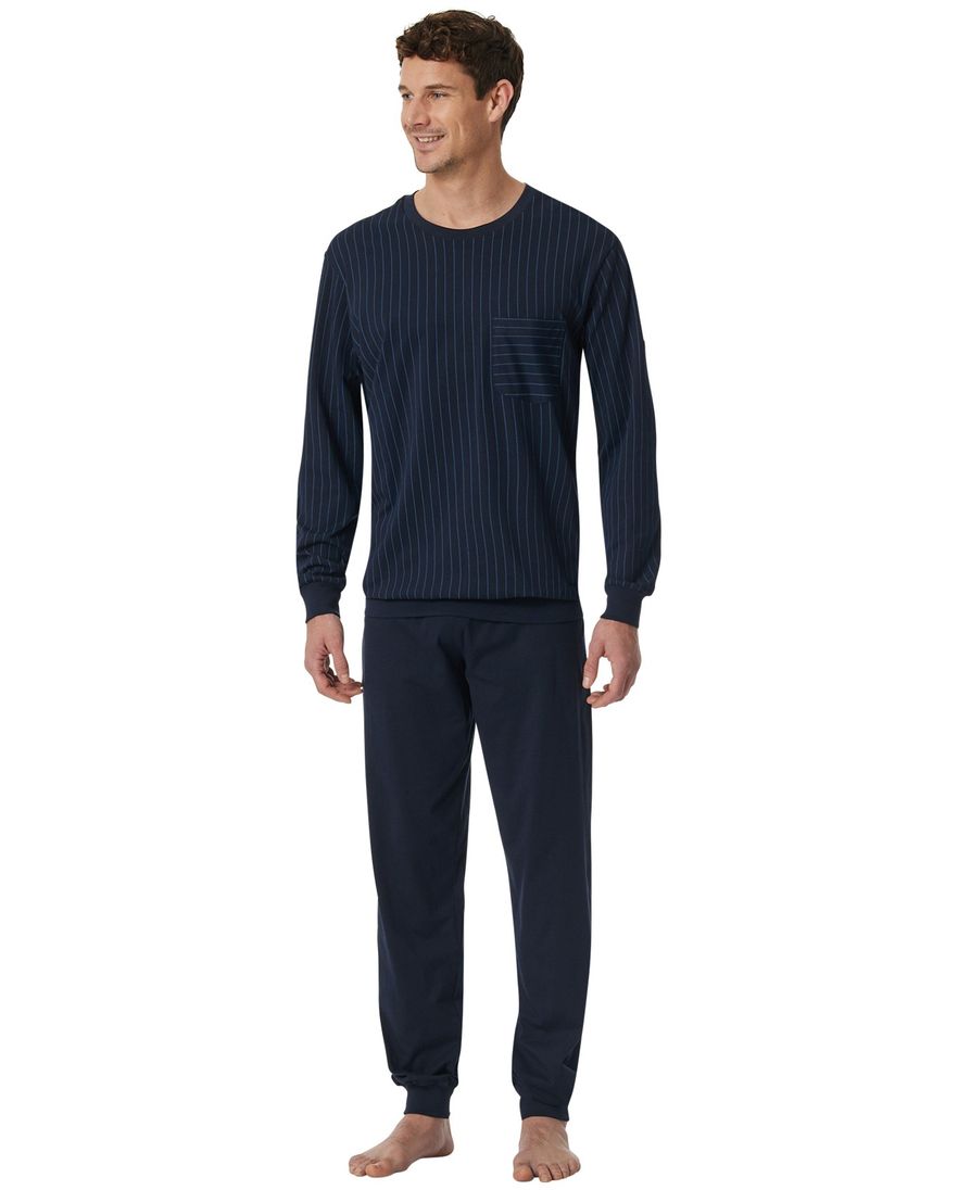 Schiesser pyjama donkerblauw gestreept