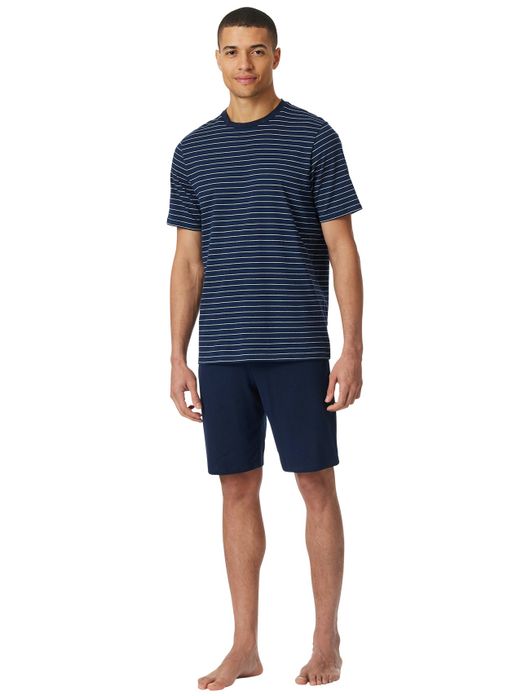 Schiesser shortama donkerblauw gestreept