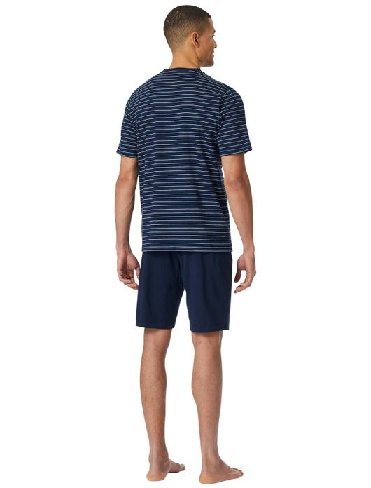 Schiesser shortama donkerblauw gestreept