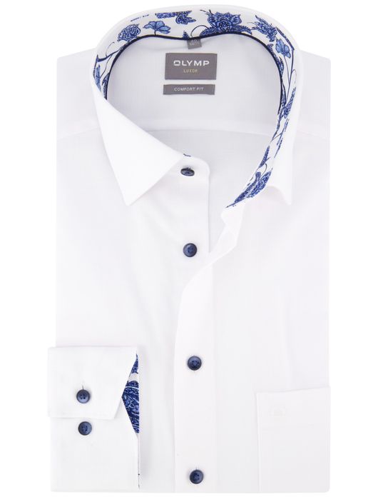 Olymp Comfort Fit overhemd spierwit blauw