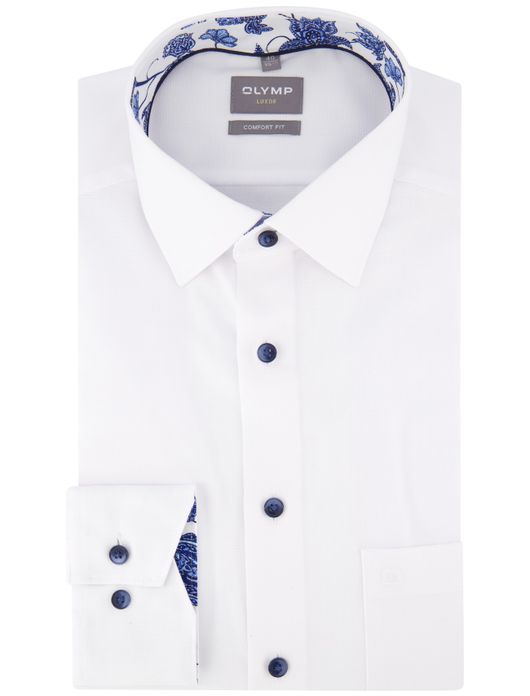 Olymp Comfort Fit overhemd spierwit blauw
