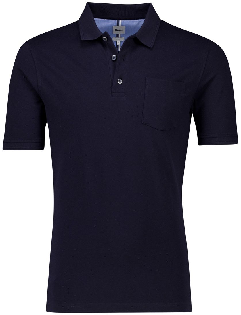 katoenen Brax polo zwart effen normale fit met borstzak