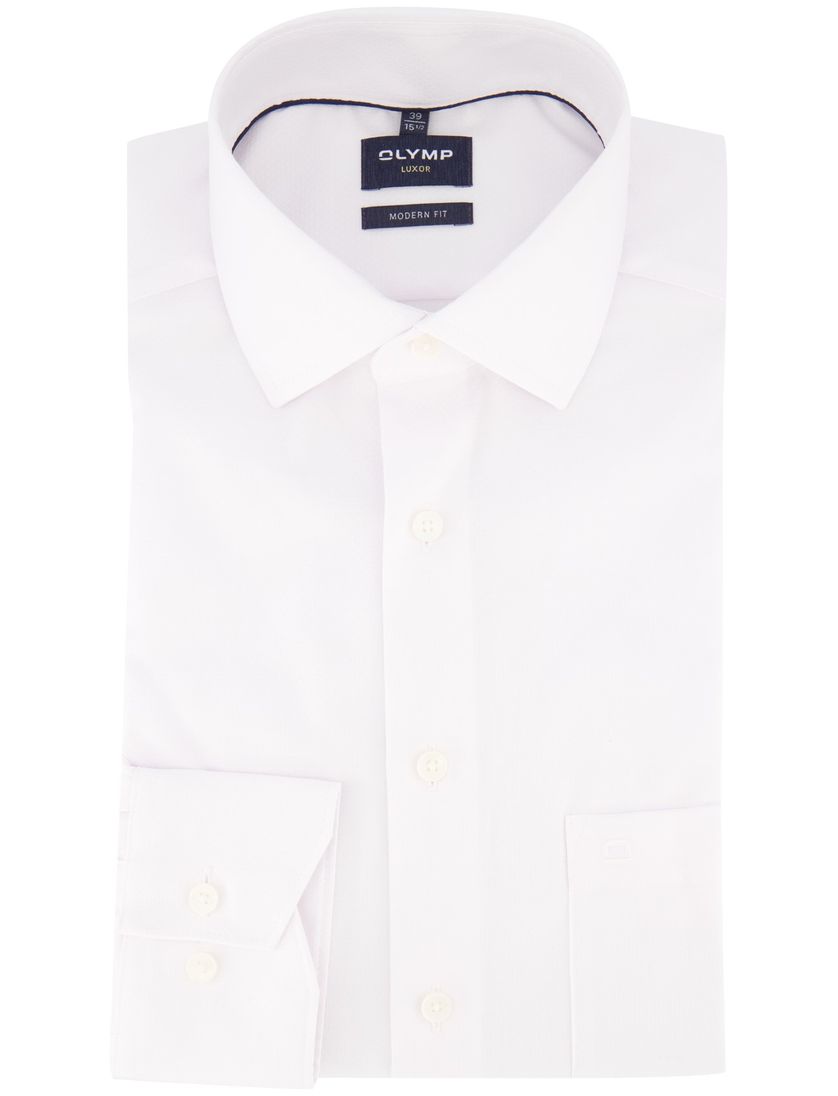 Olymp modern fit overhemd strijkvrij wit katoen semi-wide spread
