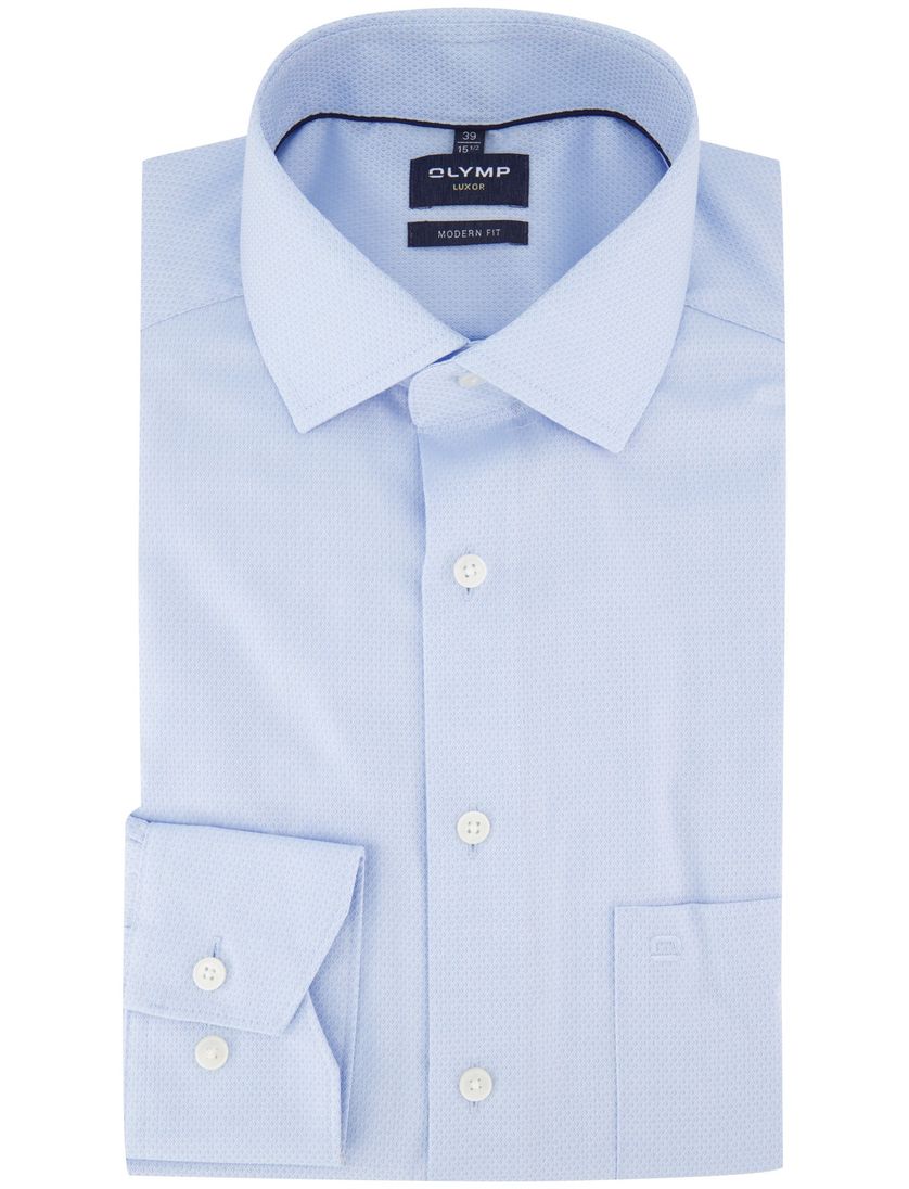 Olymp modern fit overhemd strijkvrij blauw katoen semi-wide spread boord