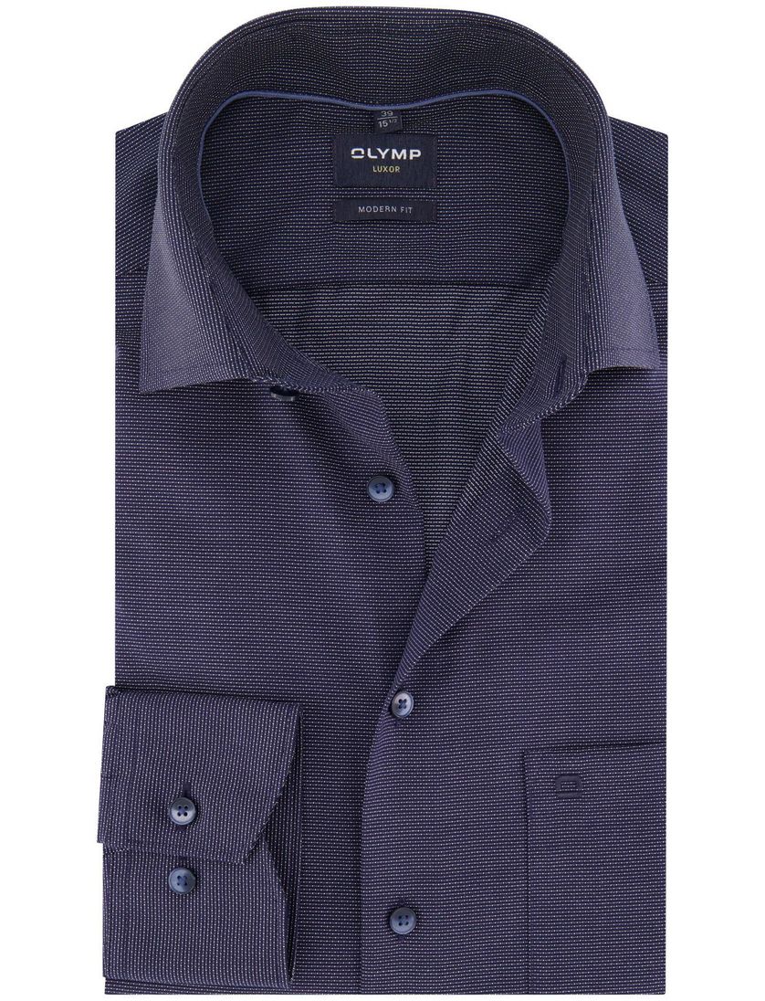 Olymp Modern Fit overhemd met borstzak navy geprint strijkvrij