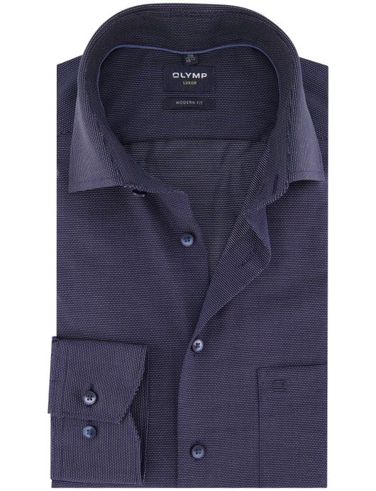 Olymp Modern Fit overhemd strijkvrij borstzak navy geprint