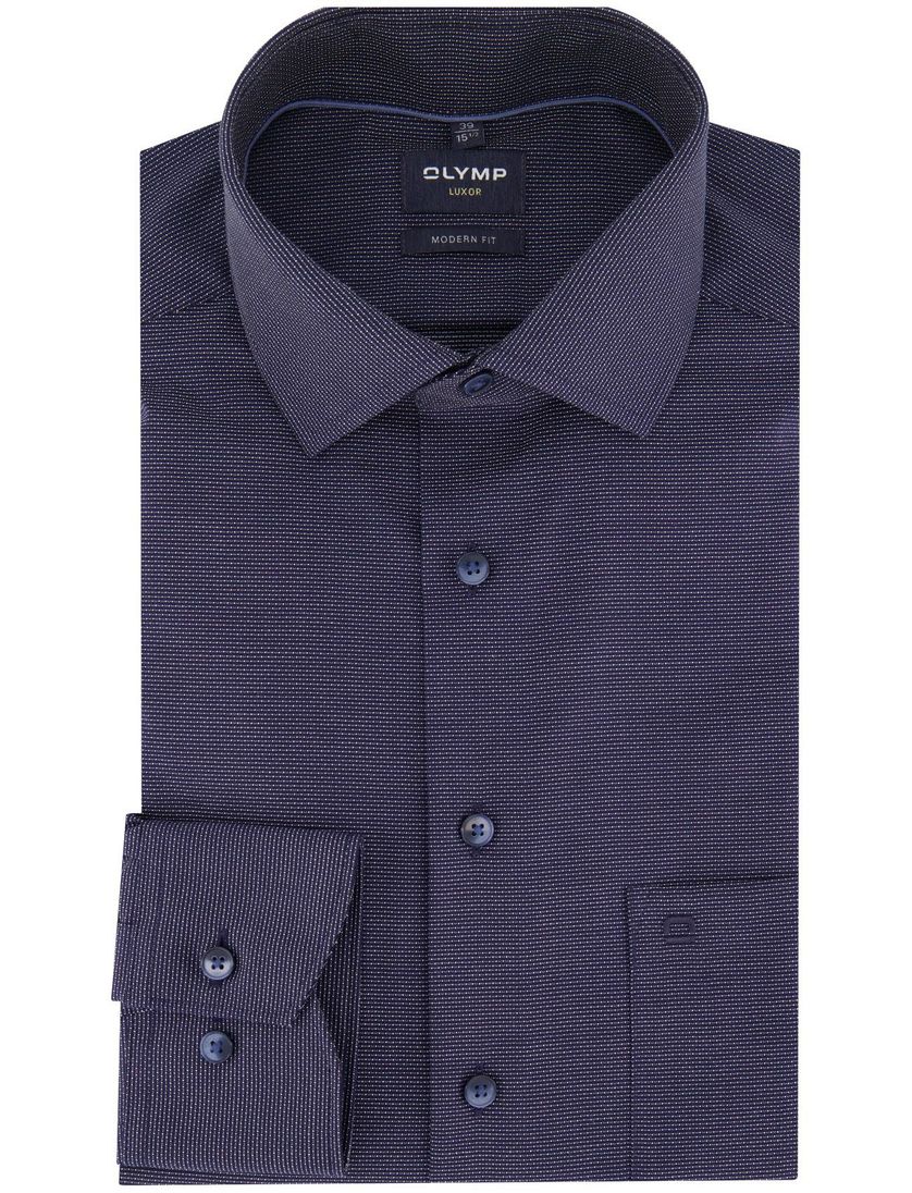 Olymp Modern Fit overhemd met borstzak navy geprint strijkvrij