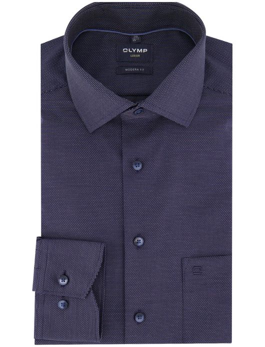 Olymp Modern Fit overhemd strijkvrij borstzak navy geprint