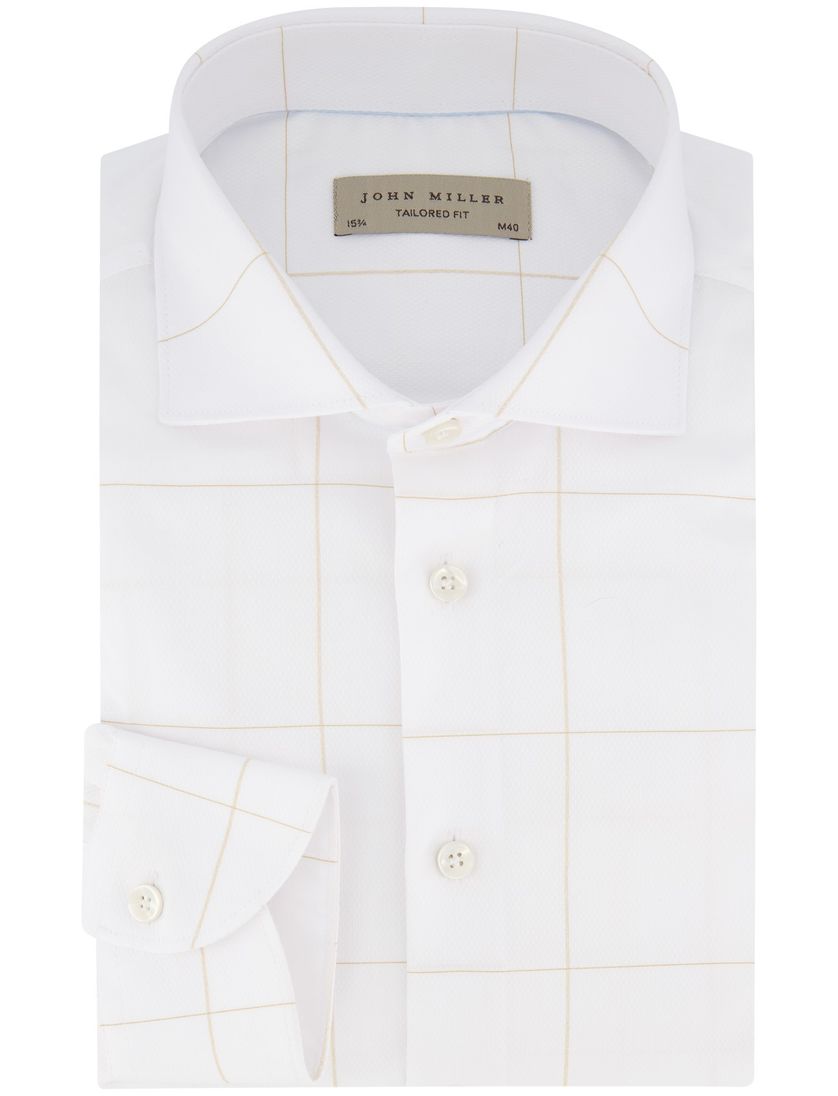 katoenen John Miller overhemd ml7 ruit wit widespread boord
