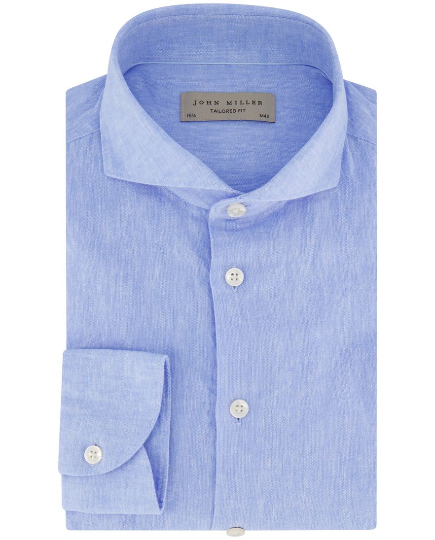 John Miller overhemd ml7 tailored fit blauw gemeleerd katoen