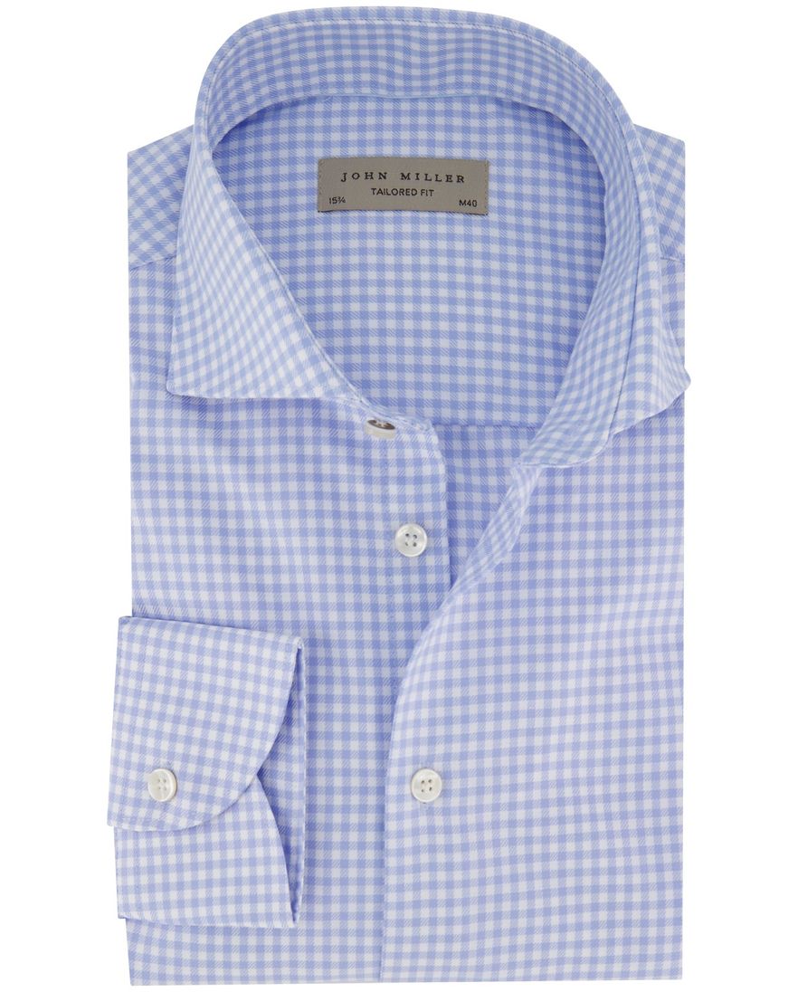 John Miller tailored fit overhemd blauw geruit