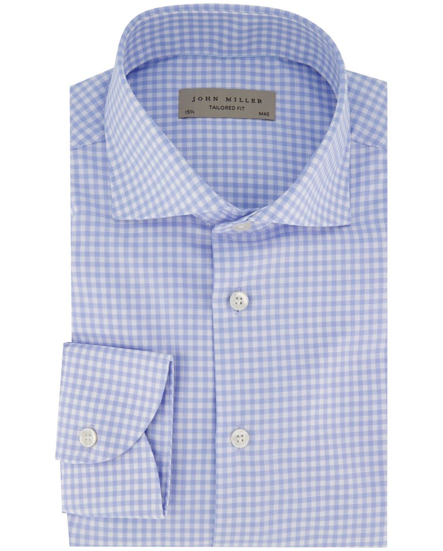 John Miller tailored fit overhemd blauw geruit
