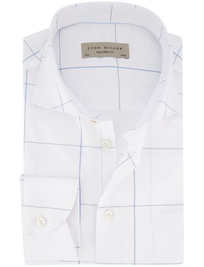 John Miller John Miller overhemd wit geruit wide collar