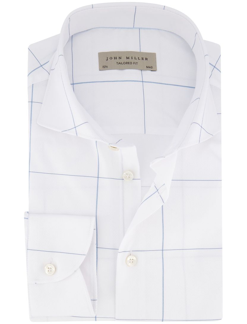 John Miller overhemd wit geruit wide collar