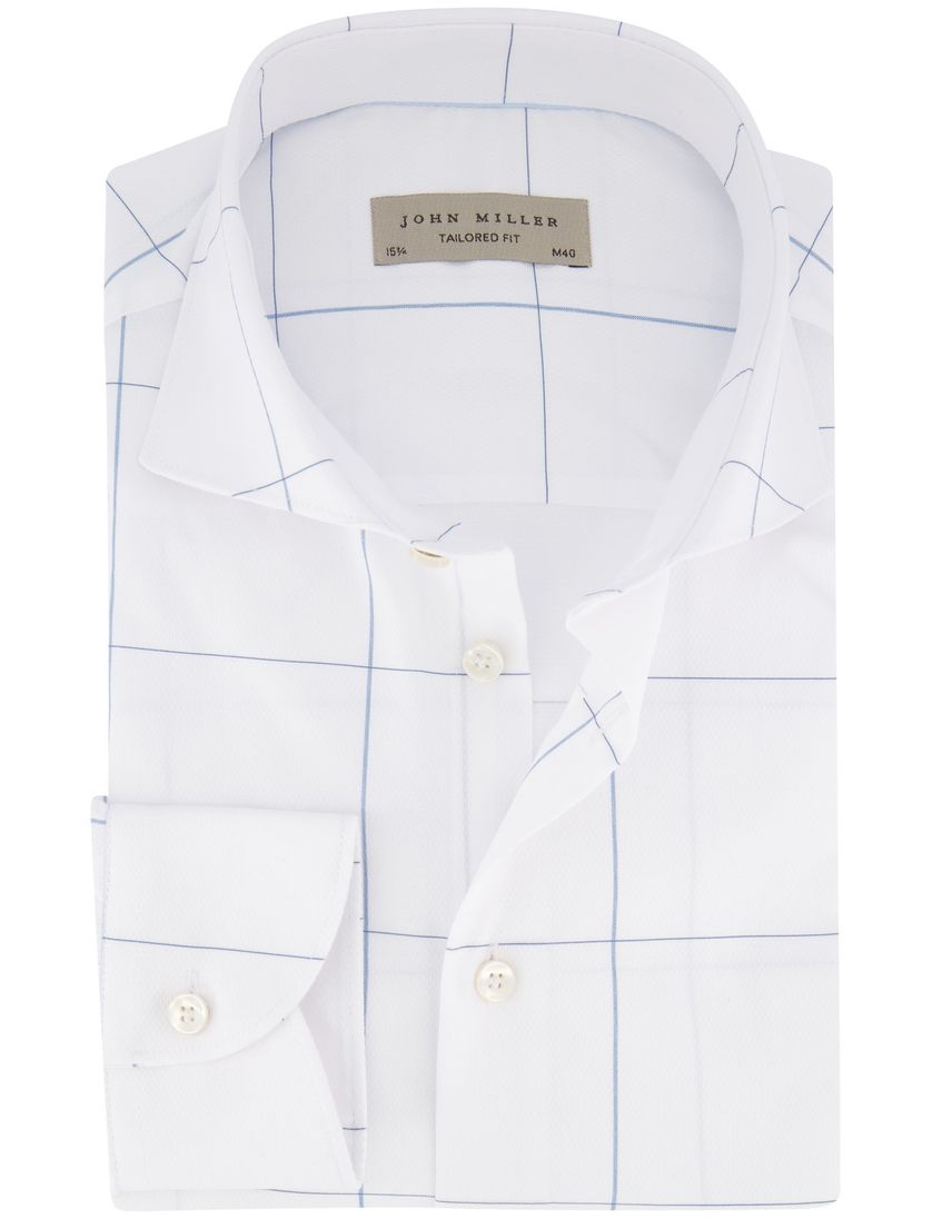 John Miller overhemd wit geruit wide collar