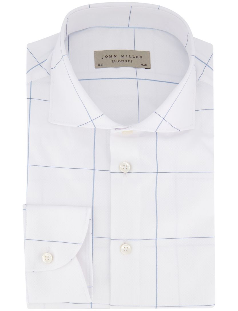 John Miller overhemd wit geruit wide collar
