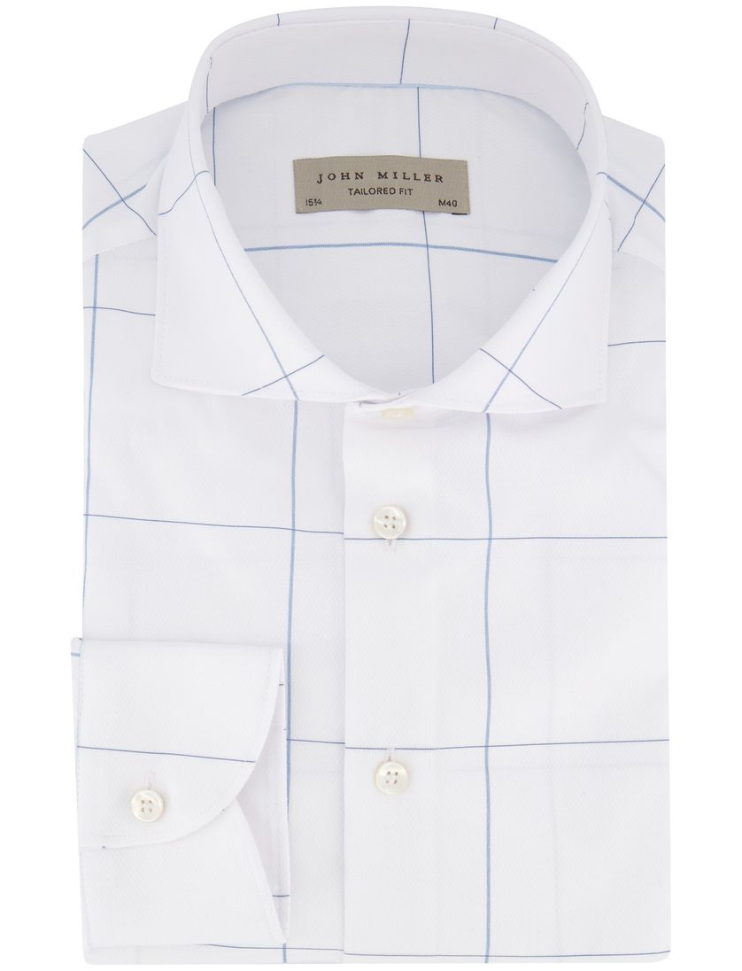 John Miller overhemd wit geruit wide collar