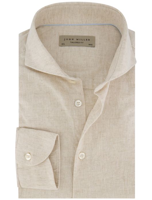 John Miller tailored fit overhemd beige effen