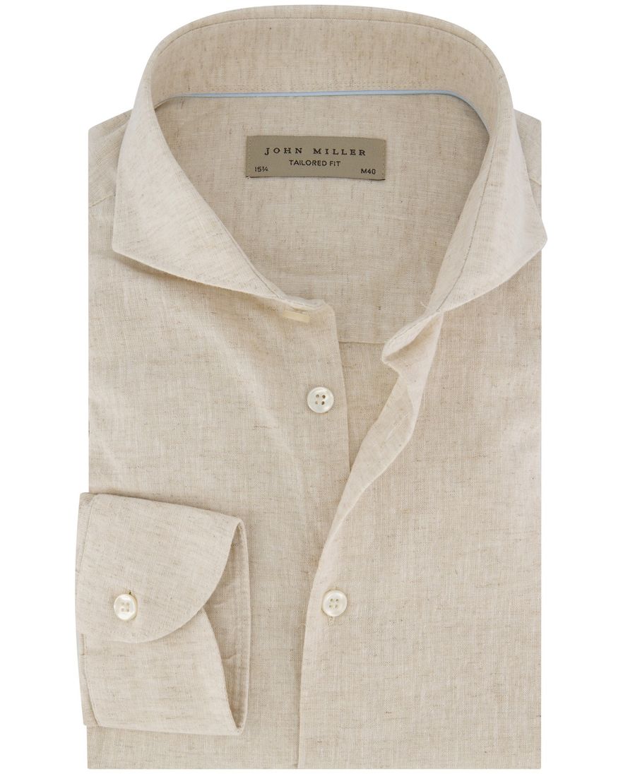 John Miller tailored fit overhemd beige effen