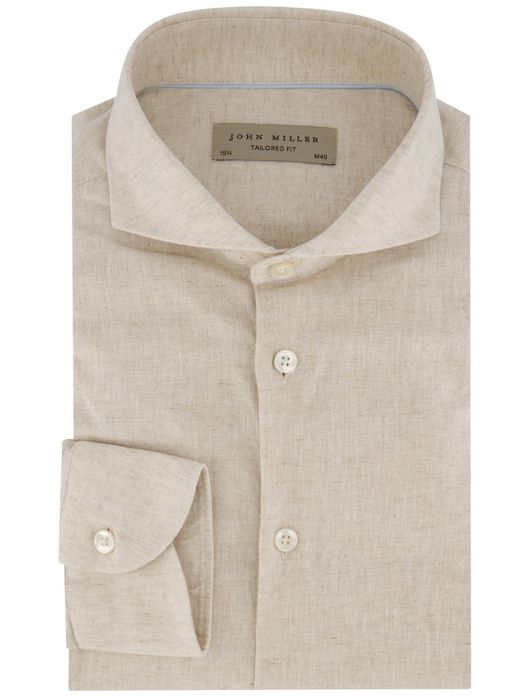 John Miller tailored fit overhemd beige effen