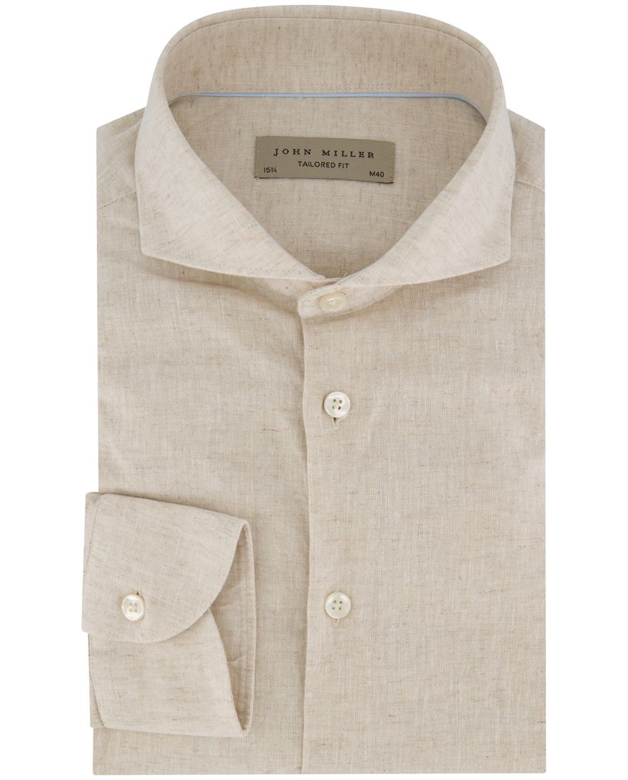 John Miller tailored fit overhemd beige effen