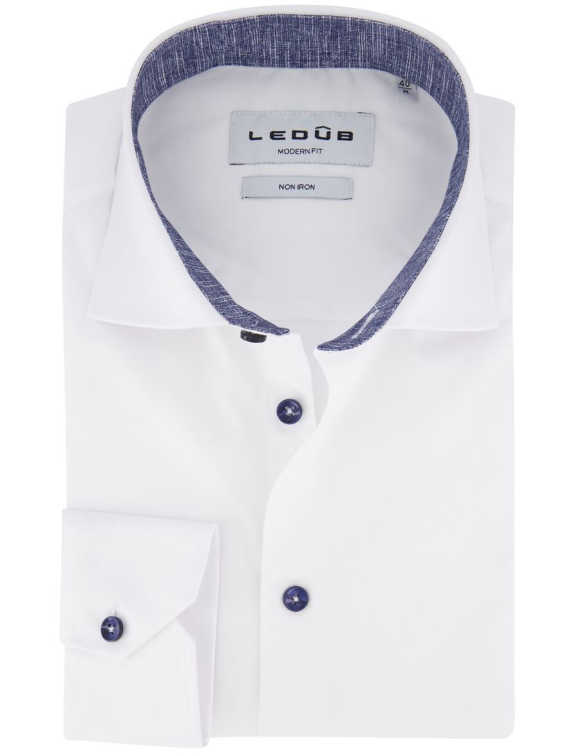 Ledub overhemd wit effen 100% katoen