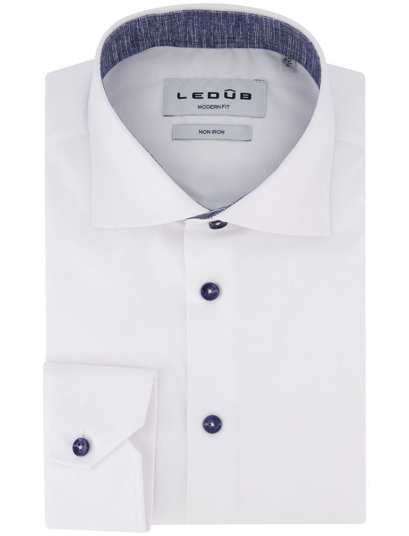 Ledub overhemd wit effen 100% katoen