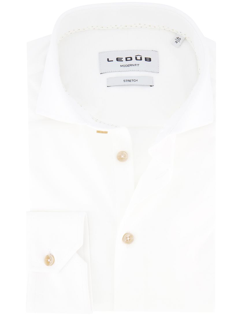katoenen Ledub wit overhemd effen normale fit jersey