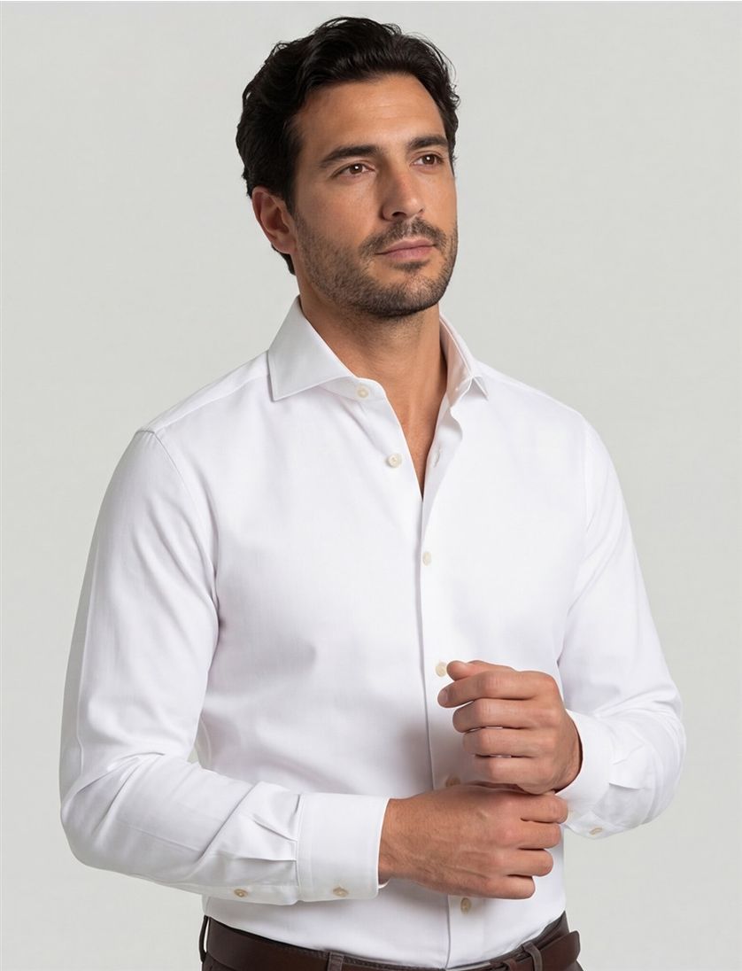 katoenen Ledub wit overhemd effen normale fit jersey