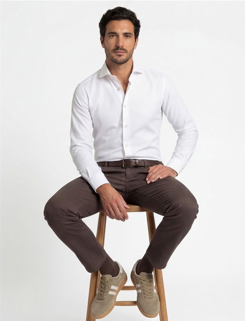 katoenen Ledub wit overhemd effen normale fit jersey