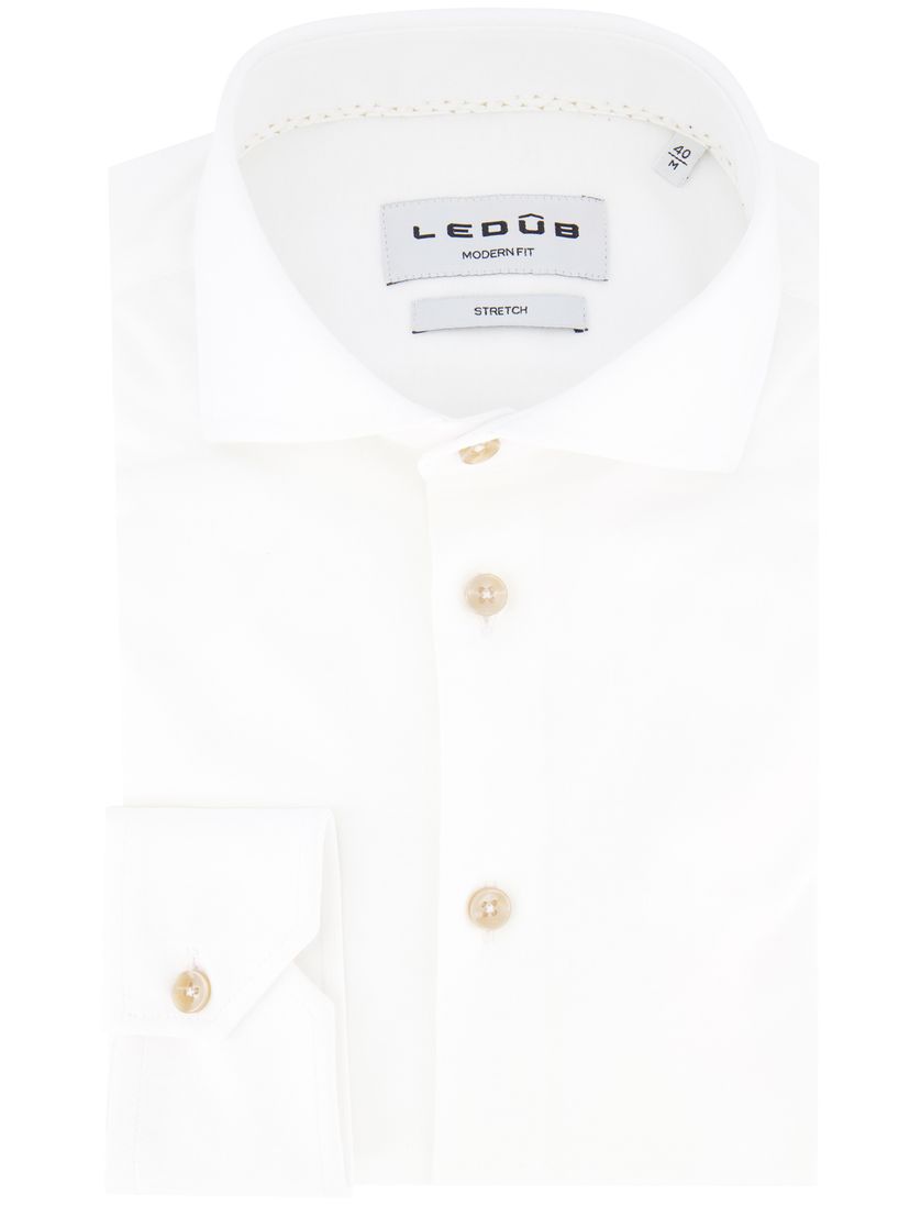 katoenen Ledub wit overhemd effen normale fit jersey