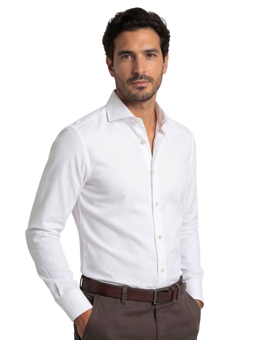 katoenen Ledub wit overhemd effen normale fit jersey