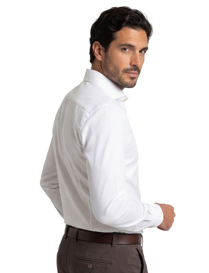 katoenen Ledub wit overhemd effen normale fit jersey