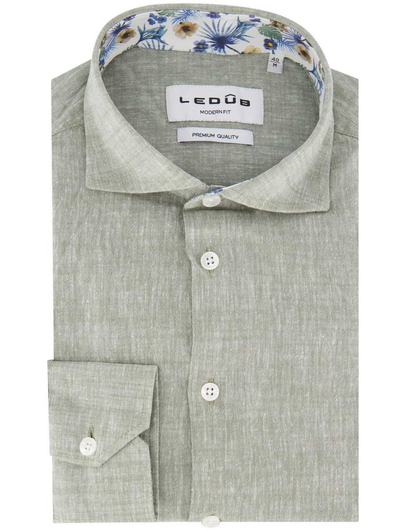 Ledub overhemd groen wide collar lange mouw