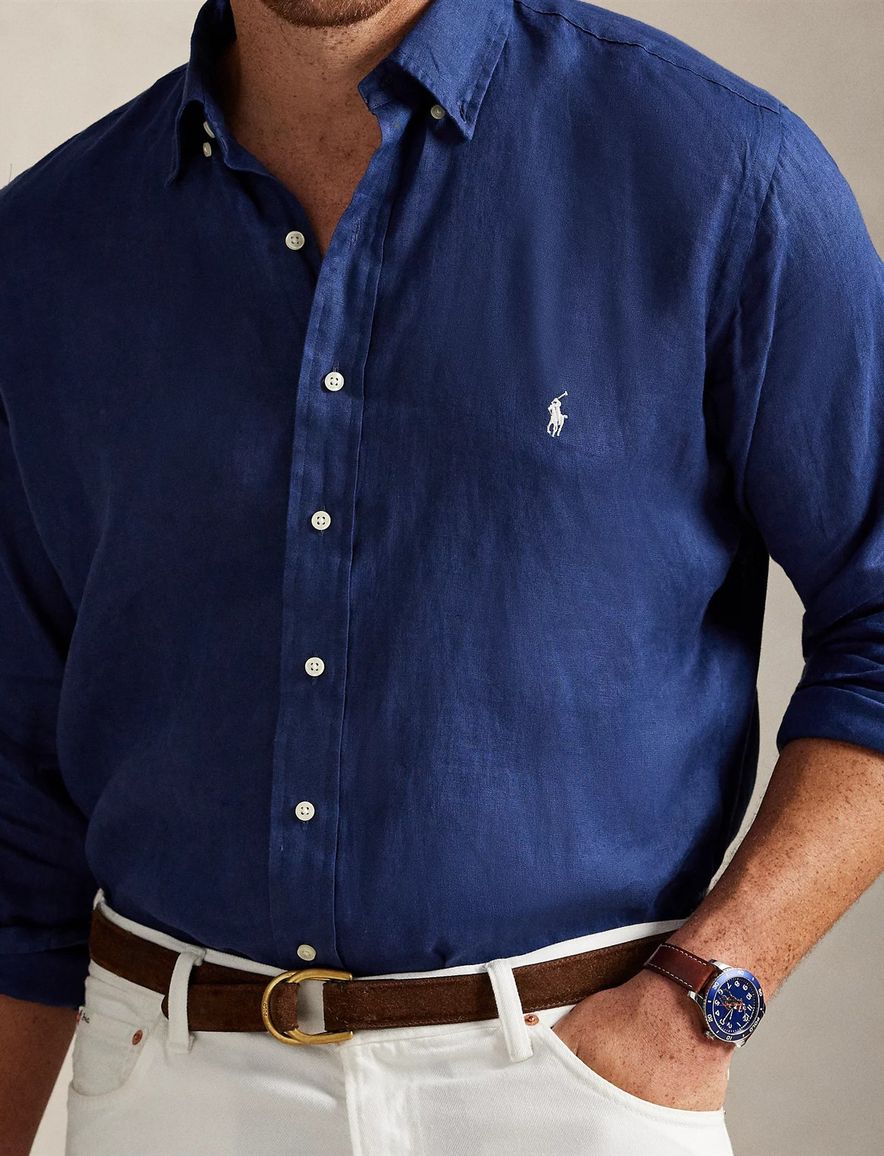 Polo Ralph Lauren overhemd donkerblauw linnen