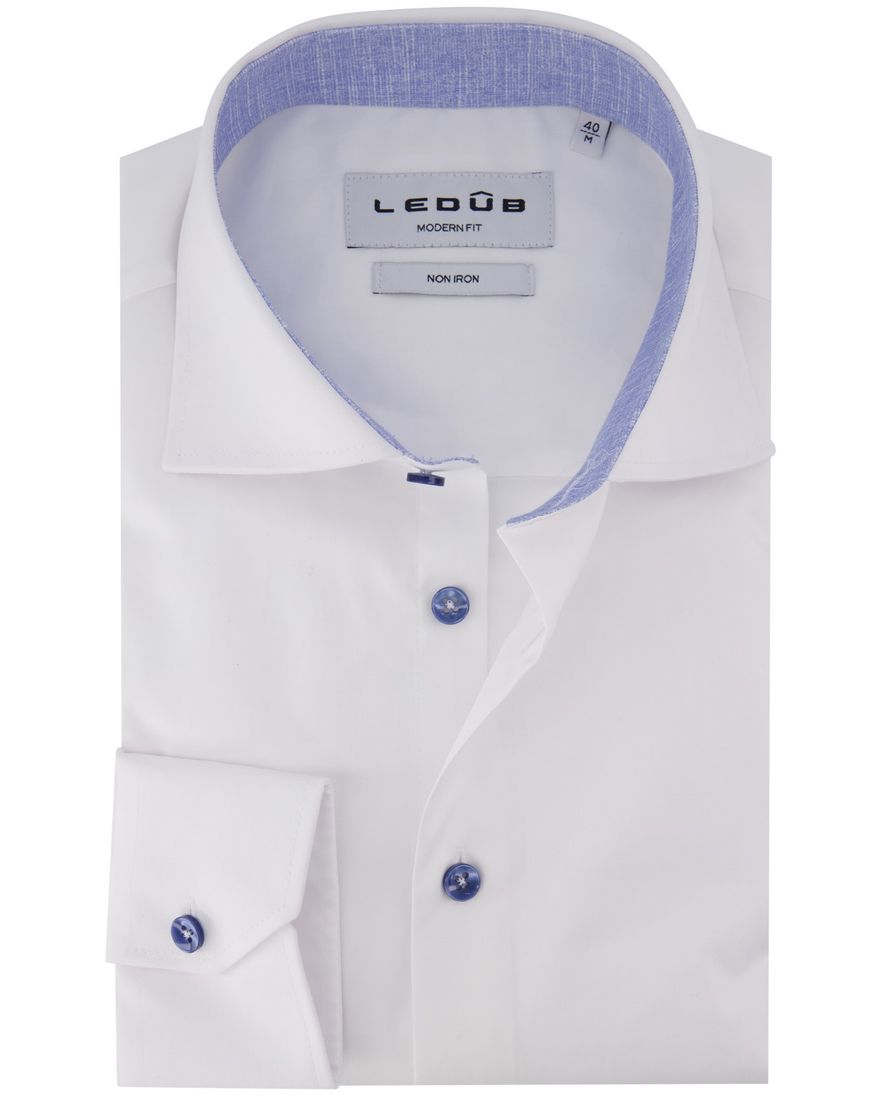 Mouwlengte 7 overhemd Ledub wit wide collar