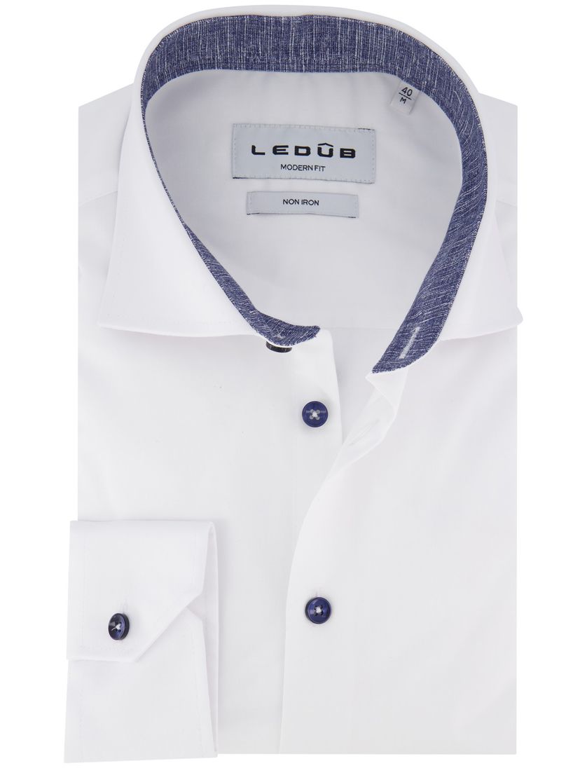 Wit overhemd mouwlengte 7 Ledub modern fit katoen