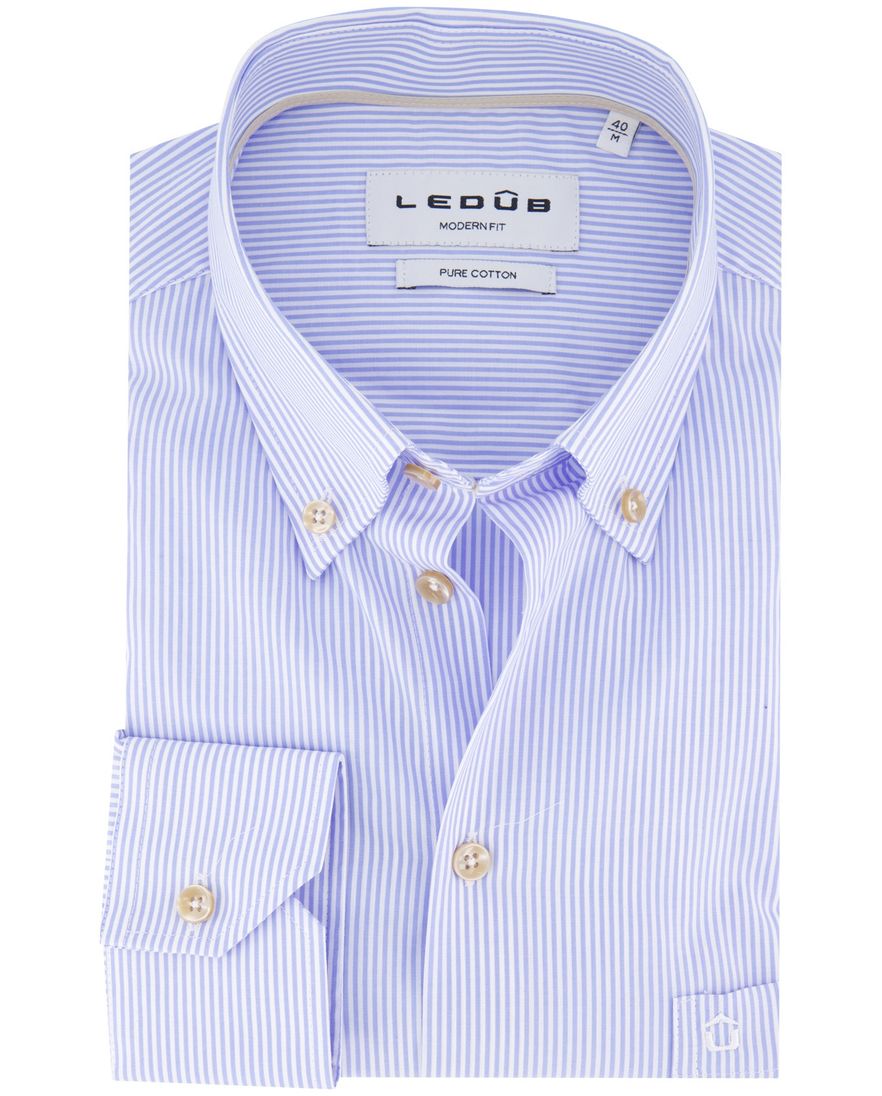 Mouwlengte 7 overhemd Ledub blauw strepen borstzak