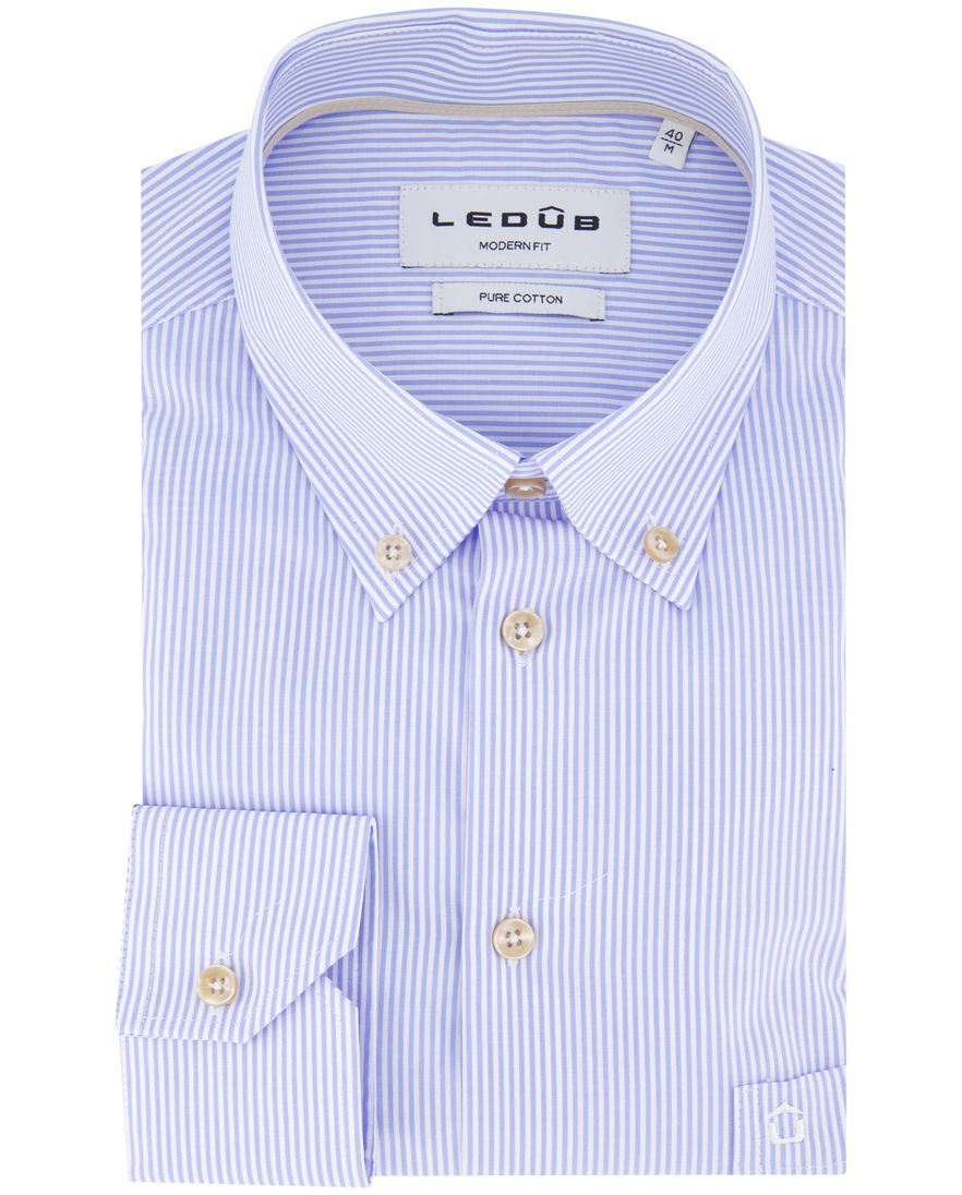 Mouwlengte 7 overhemd Ledub blauw strepen borstzak