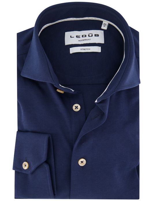 Ledub mouwlengte 7 overhemd donkerblauw stretch