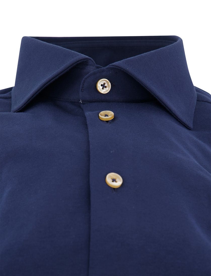 katoenen Ledub mouwlengte 7 overhemd effen donkerblauw