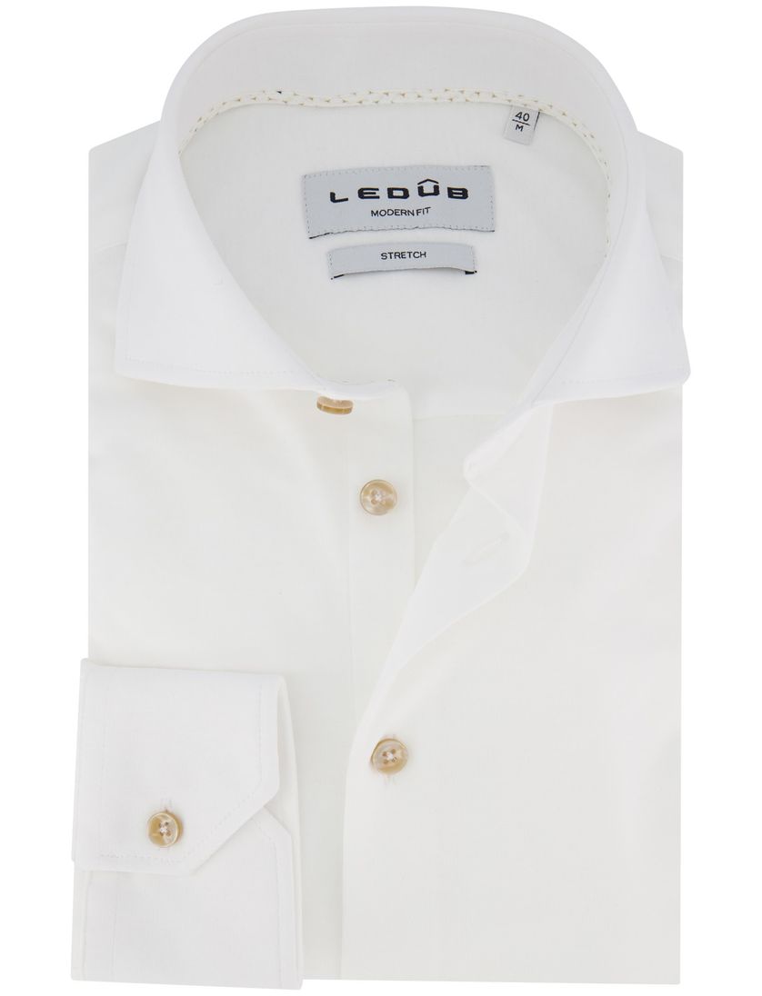 Ledub overhemd mouwlengte 7 normale fit katoen wit effen