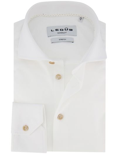 Ledub Ledub overhemd mouwlengte 7 wit katoen normale fit effen
