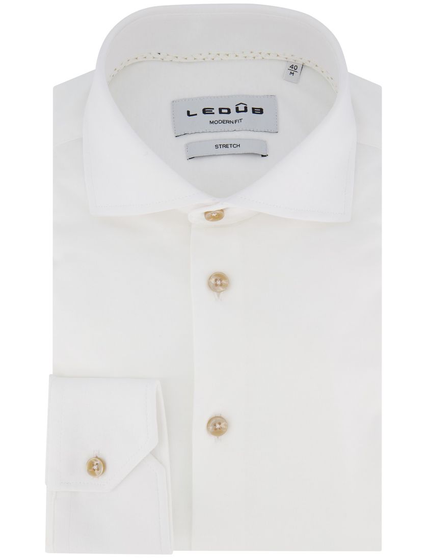 Ledub overhemd mouwlengte 7 normale fit katoen wit effen