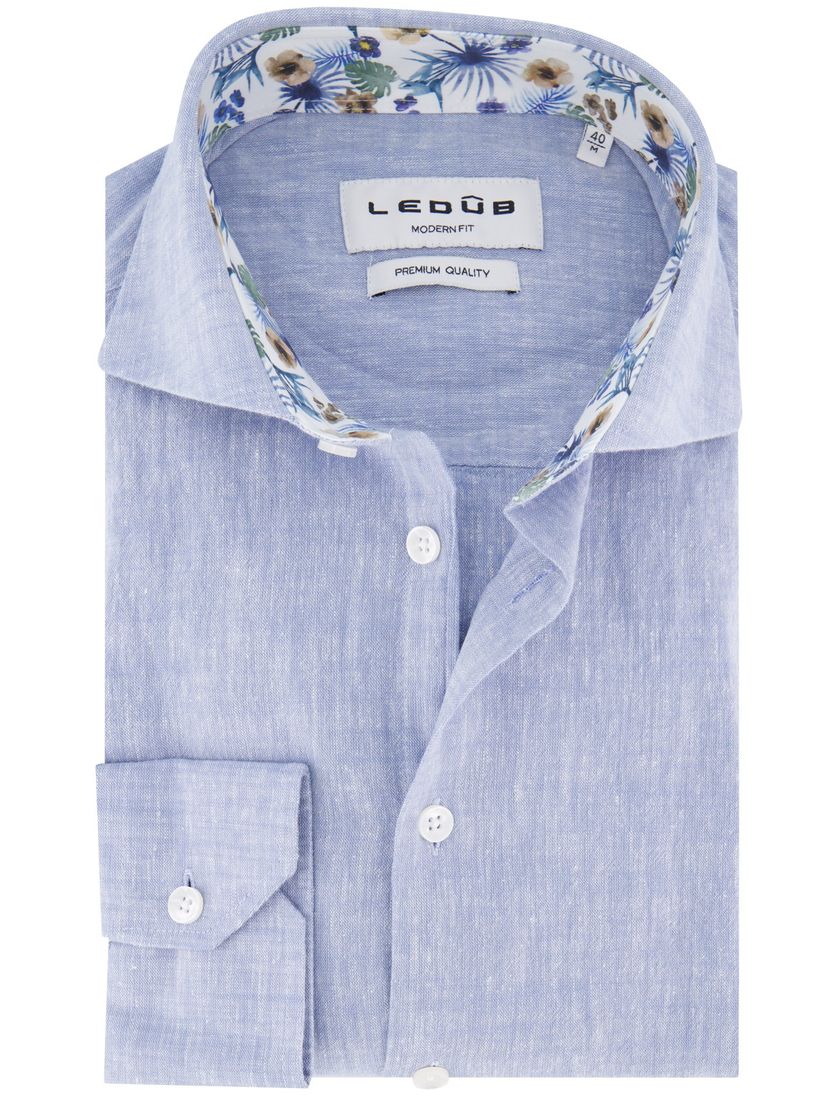 Lichtblauw overhemd Ledub mouwlengte 7 wide collar