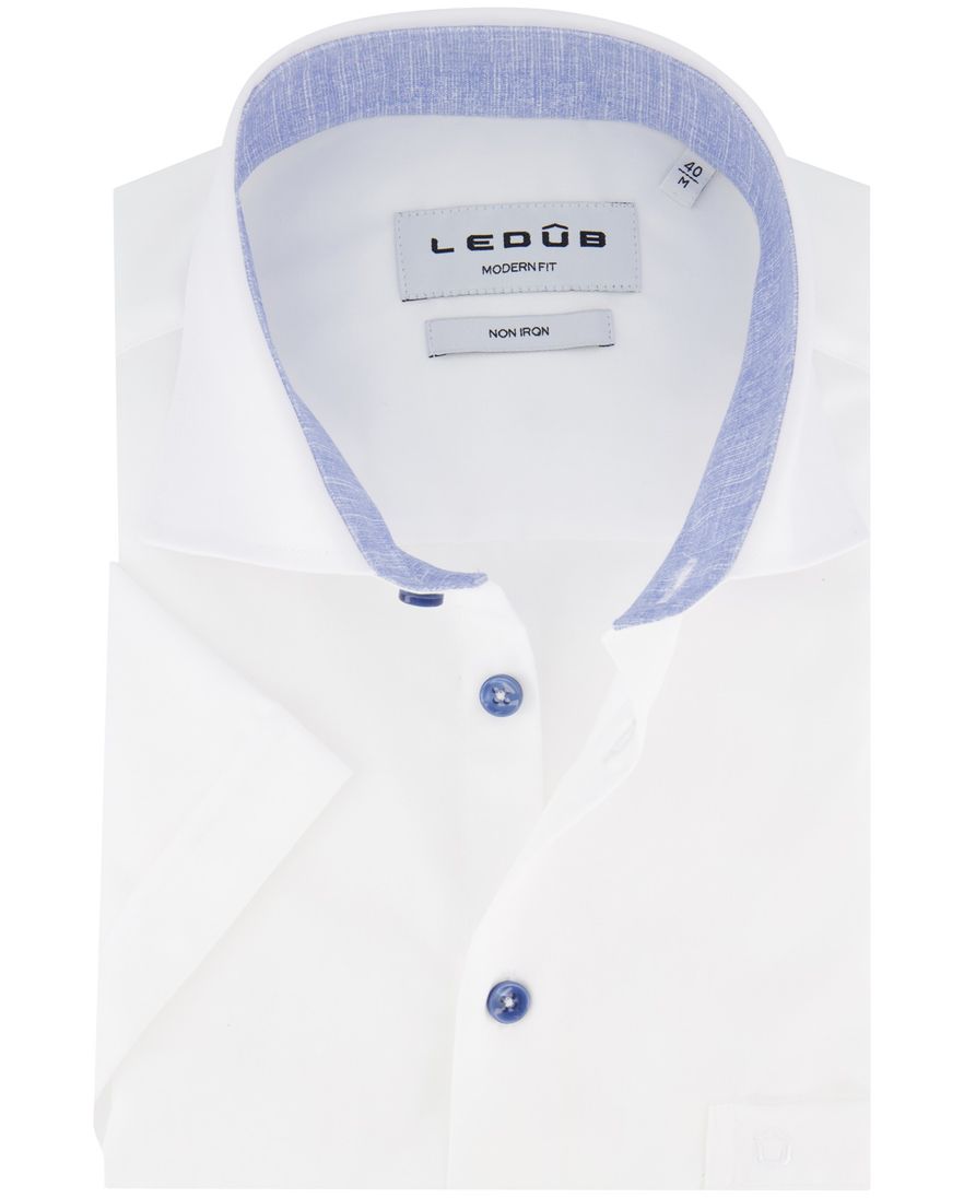 Strijkvrij Ledub overhemd korte mouw wit normale fit effen