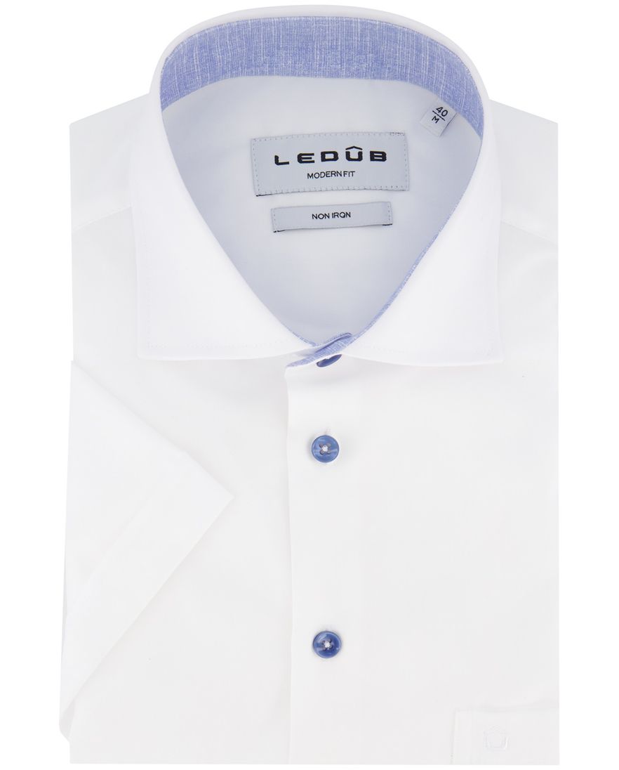 Strijkvrij Ledub overhemd korte mouw wit normale fit effen